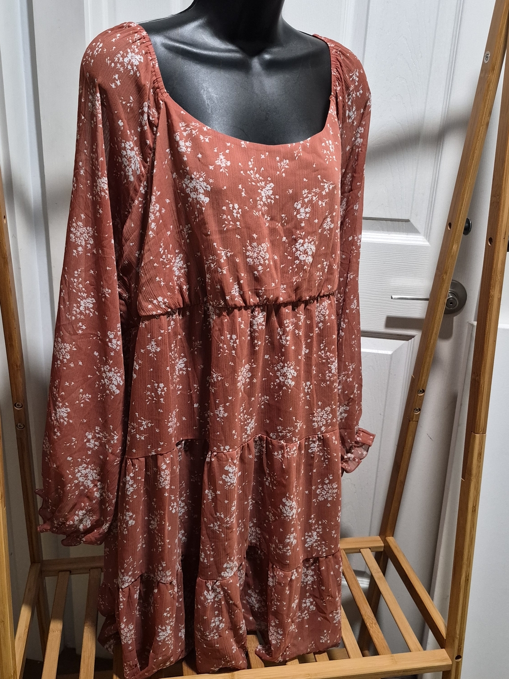 Inspired Hearts Rust Floral Tiered Long Sleeve Dress